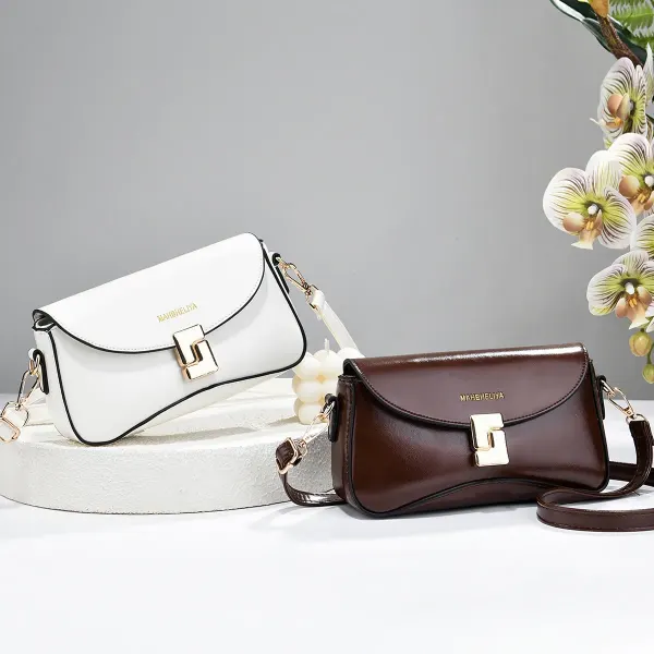 Square PU Leather Crossbody Bag For Women With Sewing Thread Detail, Single Shoulder Strap