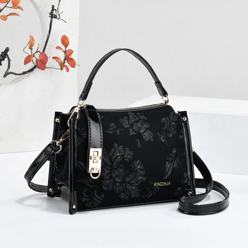 Women’s Square PU Leather Handbag With Sewing Thread Detail, Single Shoulder Strap