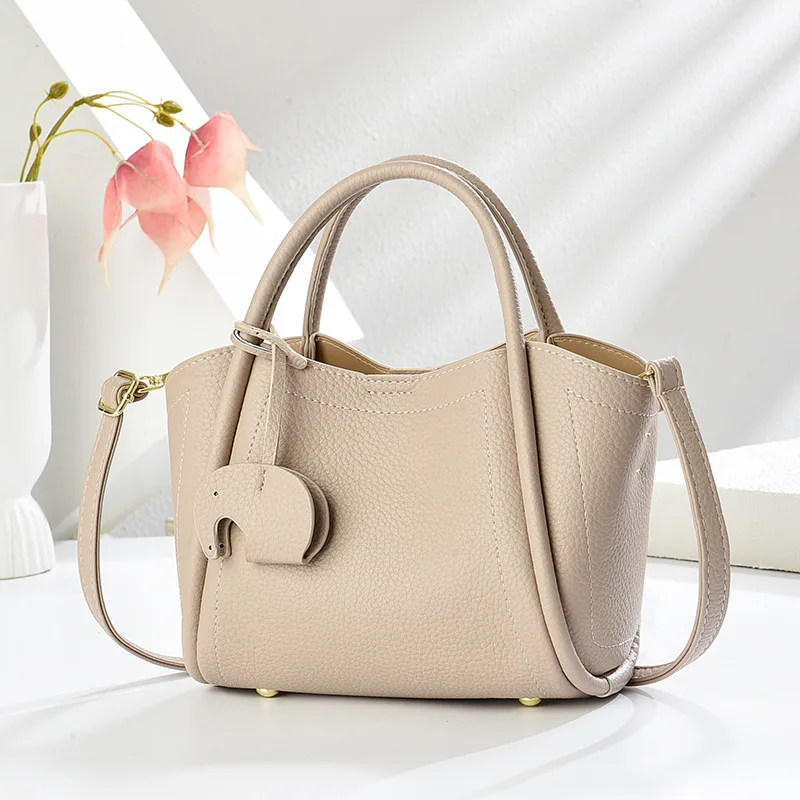 Solid Color PU Leather Bucket Handbag For Women With Top Handle, Stylish And Practical