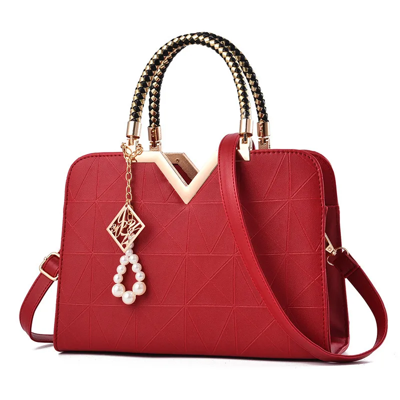 Solid Color Large Top Handle Bag For Women In Pu Leather With Zipper Closure Featuring European Vintage Style