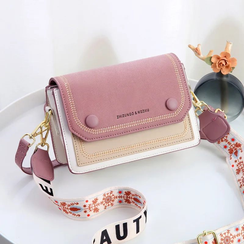 Color Block Small Pu Leather Shoulder Bag For Women With Zipper Buckle Closure In Artistic Chinese Style