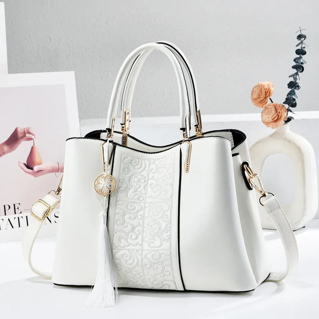 Women’s Square Shoulder Bag With Embroidered Clouds Pattern In PU Leather