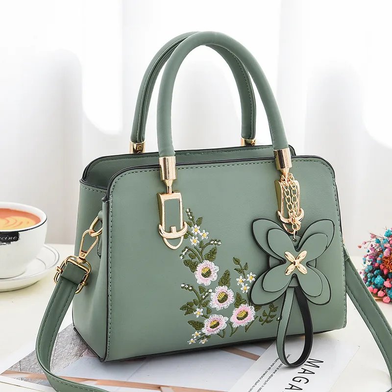 Classic Style Small PU Leather Flowers Tote Bag For Women With Zipper Closure