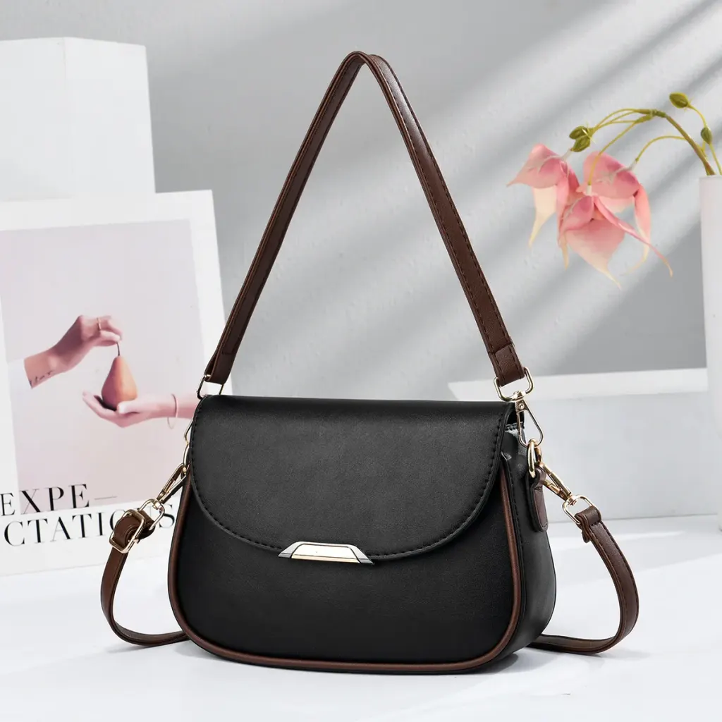 Color Block Square PU Leather Shoulder Bag For Women With Sewing Thread Detail And Single Shoulder Strap