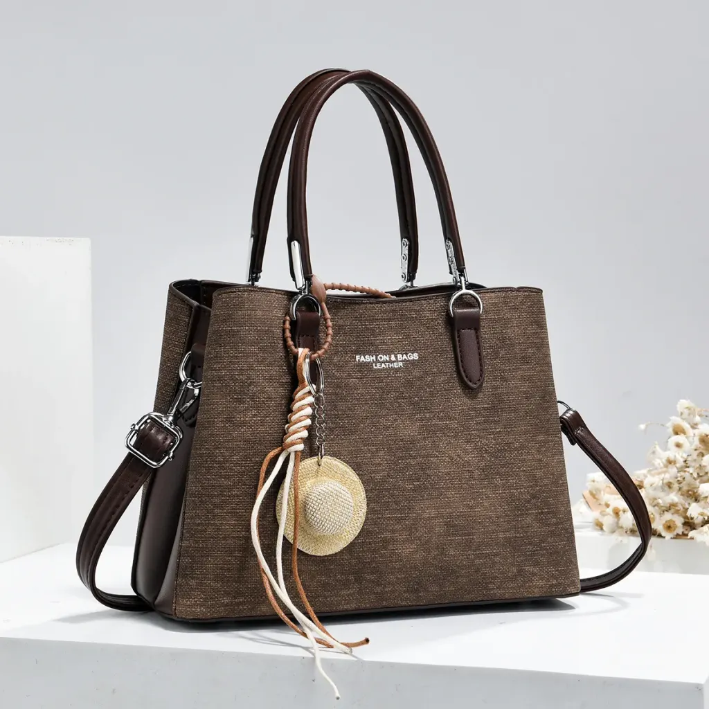 Splicing Square PU Leather Tote Bag For Women With Sewing Thread Design, Top Handle And Large Capacity