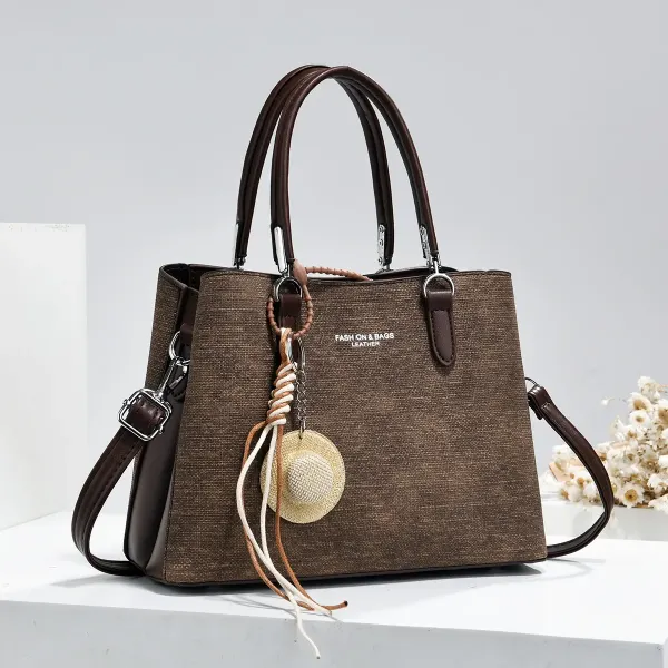 Splicing Square PU Leather Tote Bag For Women With Sewing Thread Design, Top Handle And Large Capacity