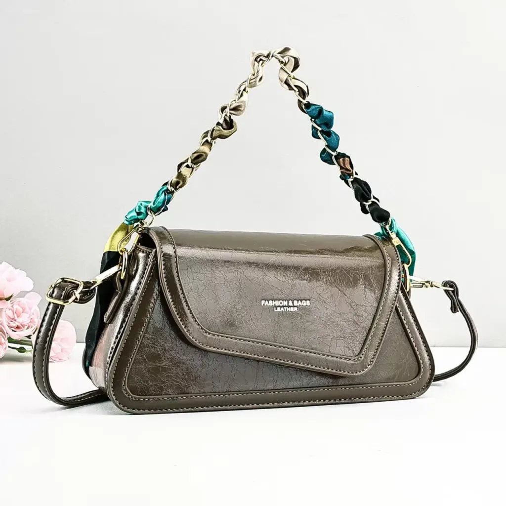 Square PU Leather Shoulder Bag For Women With Sewing Thread Detail, Single Shoulder Strap
