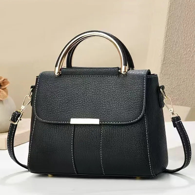 Square PU Leather Crossbody Bag In Solid Color For Women With Sewing Thread Accent