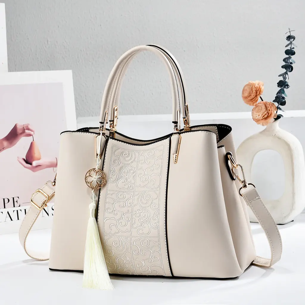 Women’s Square Shoulder Bag With Embroidered Clouds Pattern In PU Leather