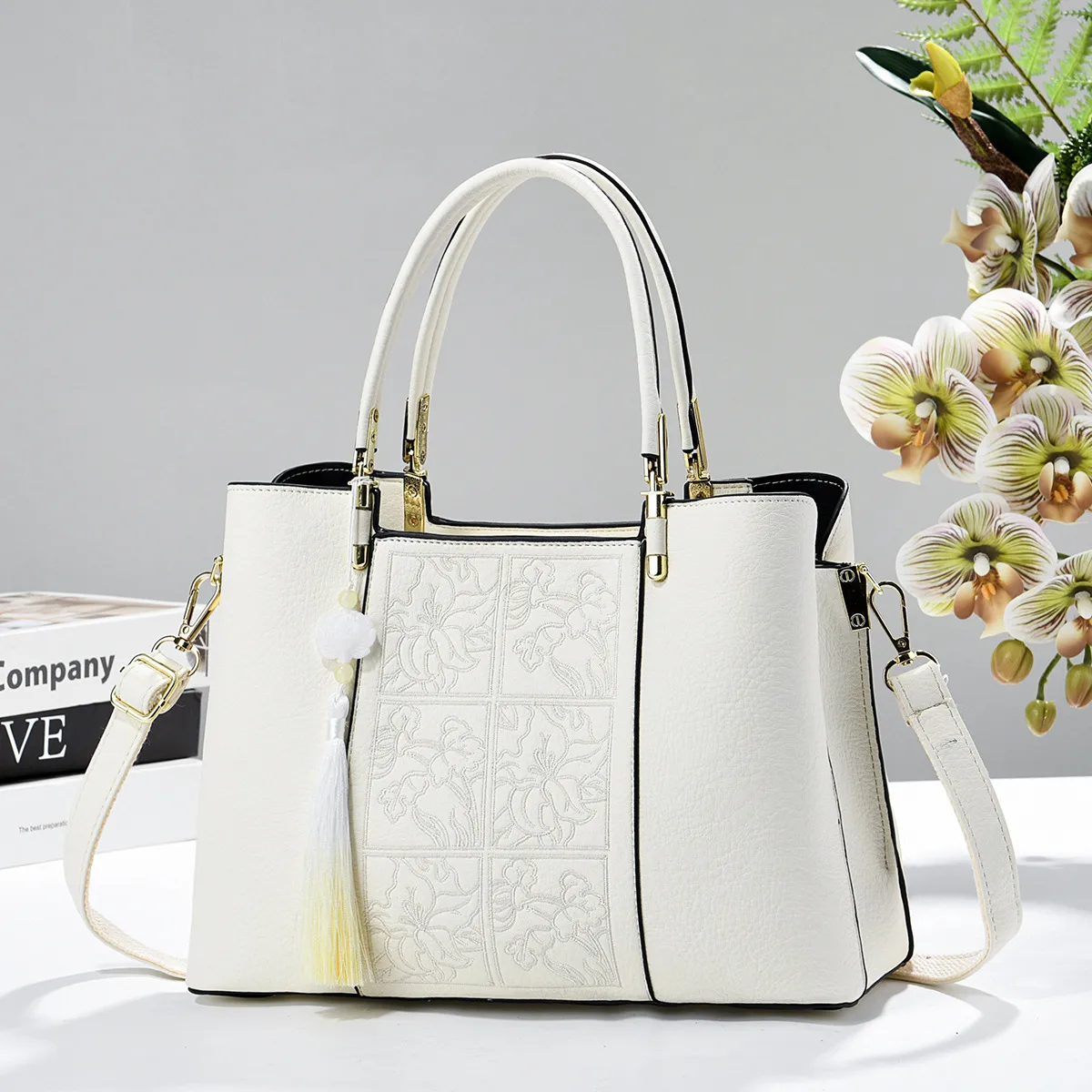 Square Pu Leather Diaper Backpack For Women Featuring Embroidery