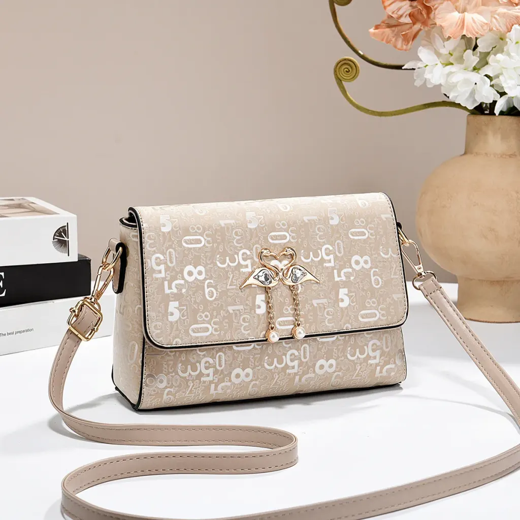 Women PU Leather Square Crossbody Bag With Letter Pattern And Sewing Thread Detail For Spring And Summer