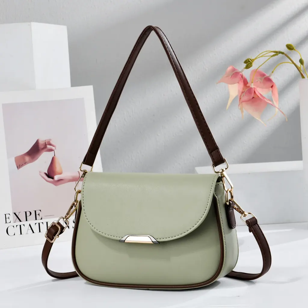 Color Block Square PU Leather Shoulder Bag For Women With Sewing Thread Detail And Single Shoulder Strap