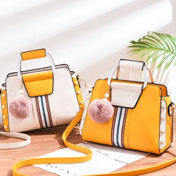 Color Block Medium Women’s PU Leather Shoulder Bag With Zipper Closure In Retro European And American Style
