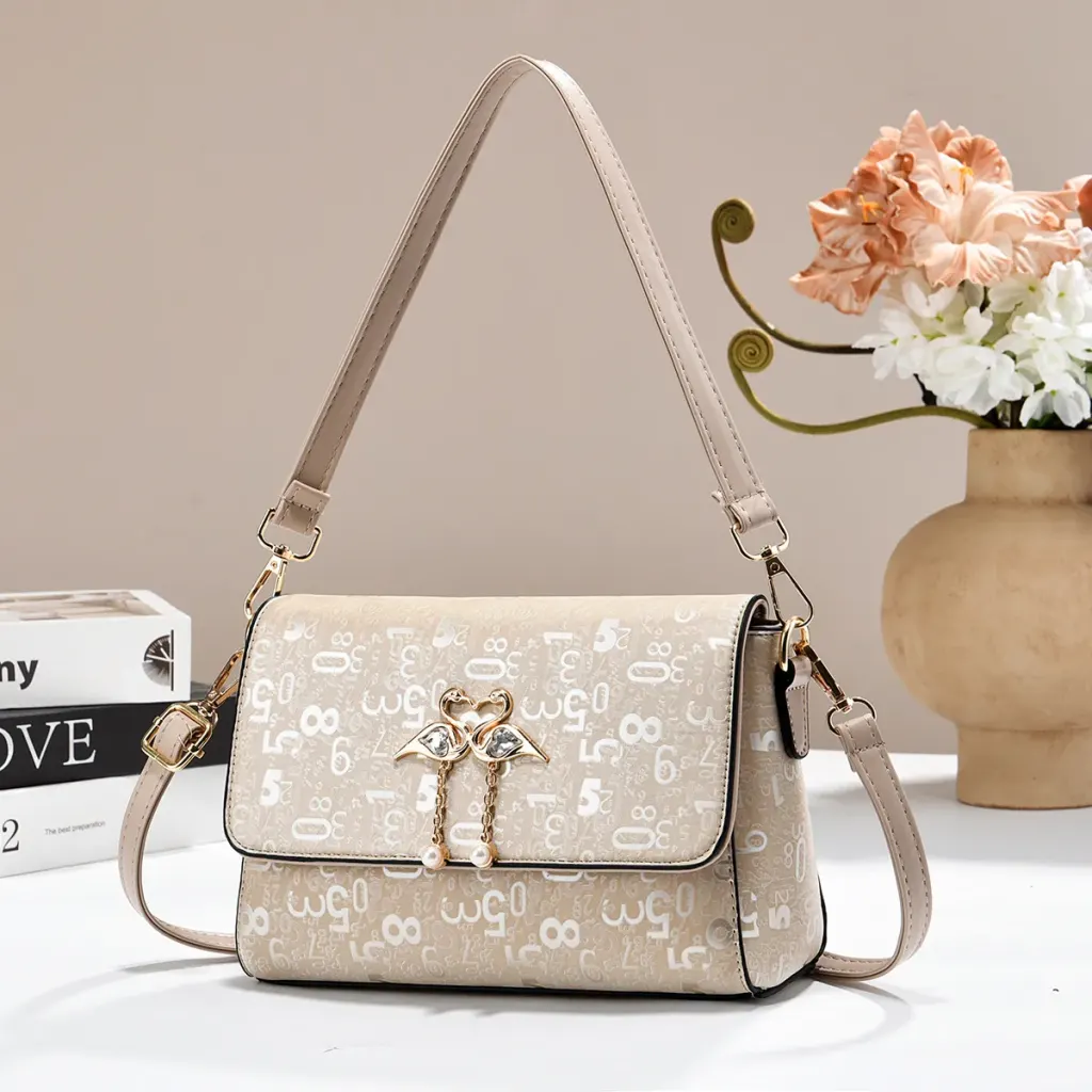 Women PU Leather Square Crossbody Bag With Letter Pattern And Sewing Thread Detail For Spring And Summer