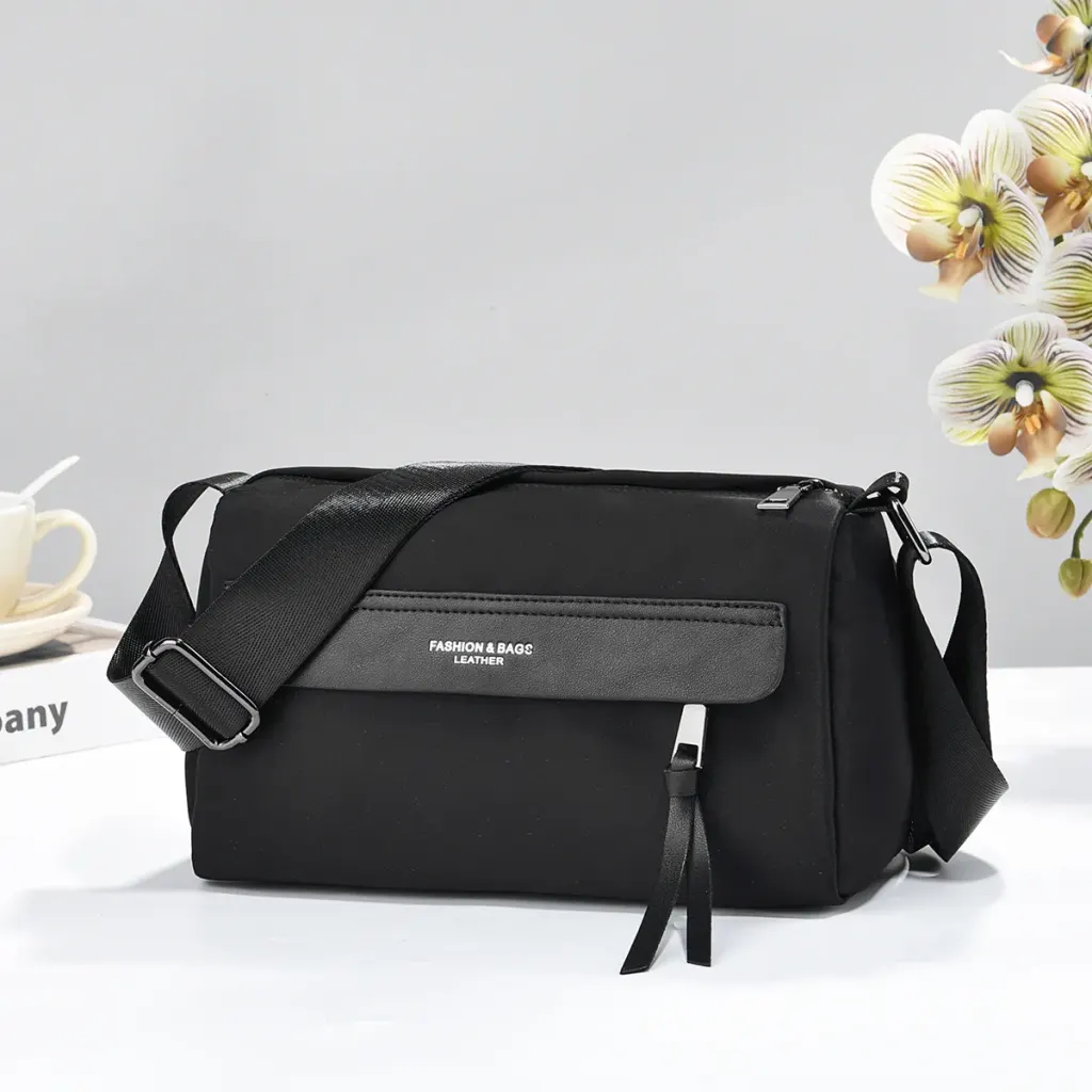Splicing Cylindrical Crossbody Bag For Women In Oxford Cloth Featuring Sewing Thread With Single Shoulder Strap For Autumn