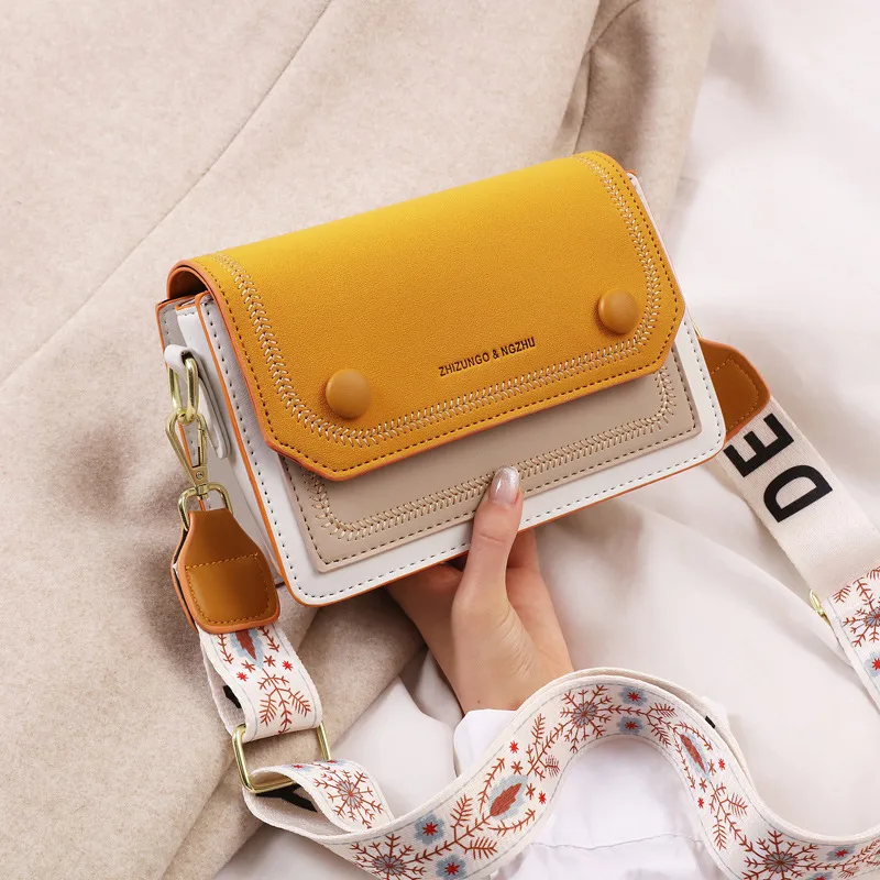 Color Block Small Pu Leather Shoulder Bag For Women With Zipper Buckle Closure In Artistic Chinese Style