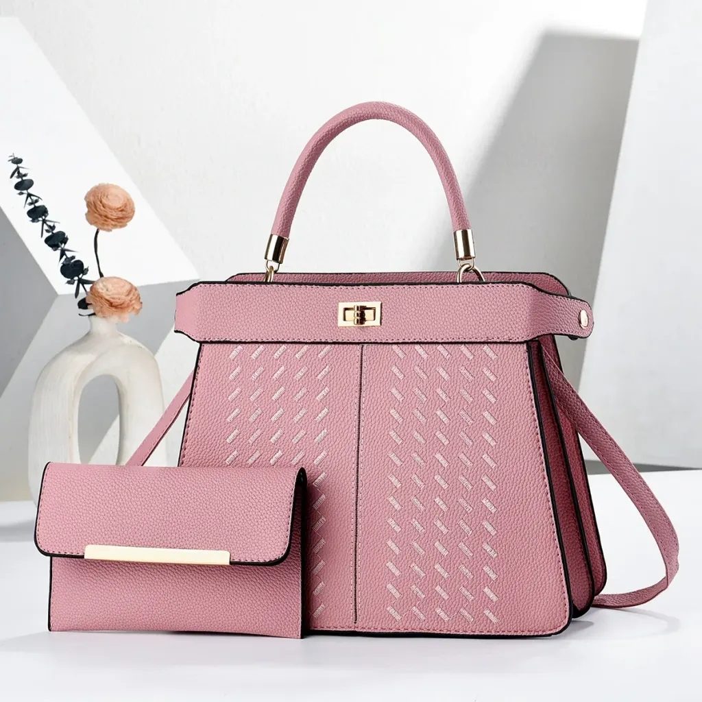 Square PU Leather Handbag For Women With Sewing Thread Detail, Top Handle Style
