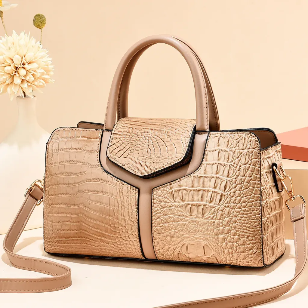 Vintage Style Crocodile PU Leather Women’s Crossbody Bag With Zipper Closure Featuring Sewing Thread Detail