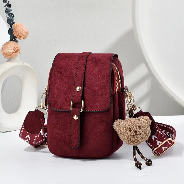 Little Bear Square PU Leather Phone Wallet For Women Featuring Sewing Thread Design