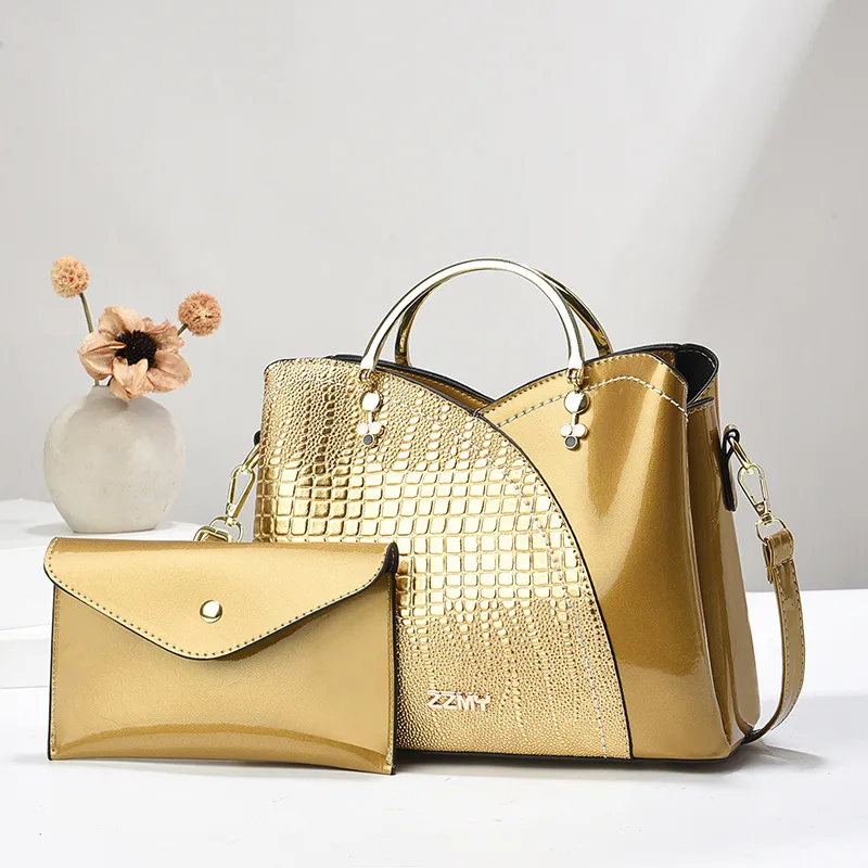 Square PU Leather Bag Set For Women Featuring Crocodile Pattern And Top Handle
