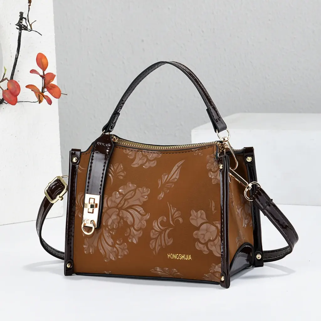 Women’s Square PU Leather Handbag With Sewing Thread Detail, Single Shoulder Strap
