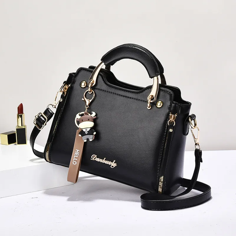 Square Pu Leather Handbag For Women Featuring Sewing Thread Design With Top Handle