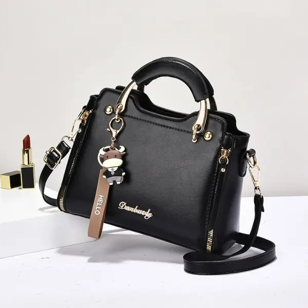 Square Pu Leather Handbag For Women Featuring Sewing Thread Design With Top Handle