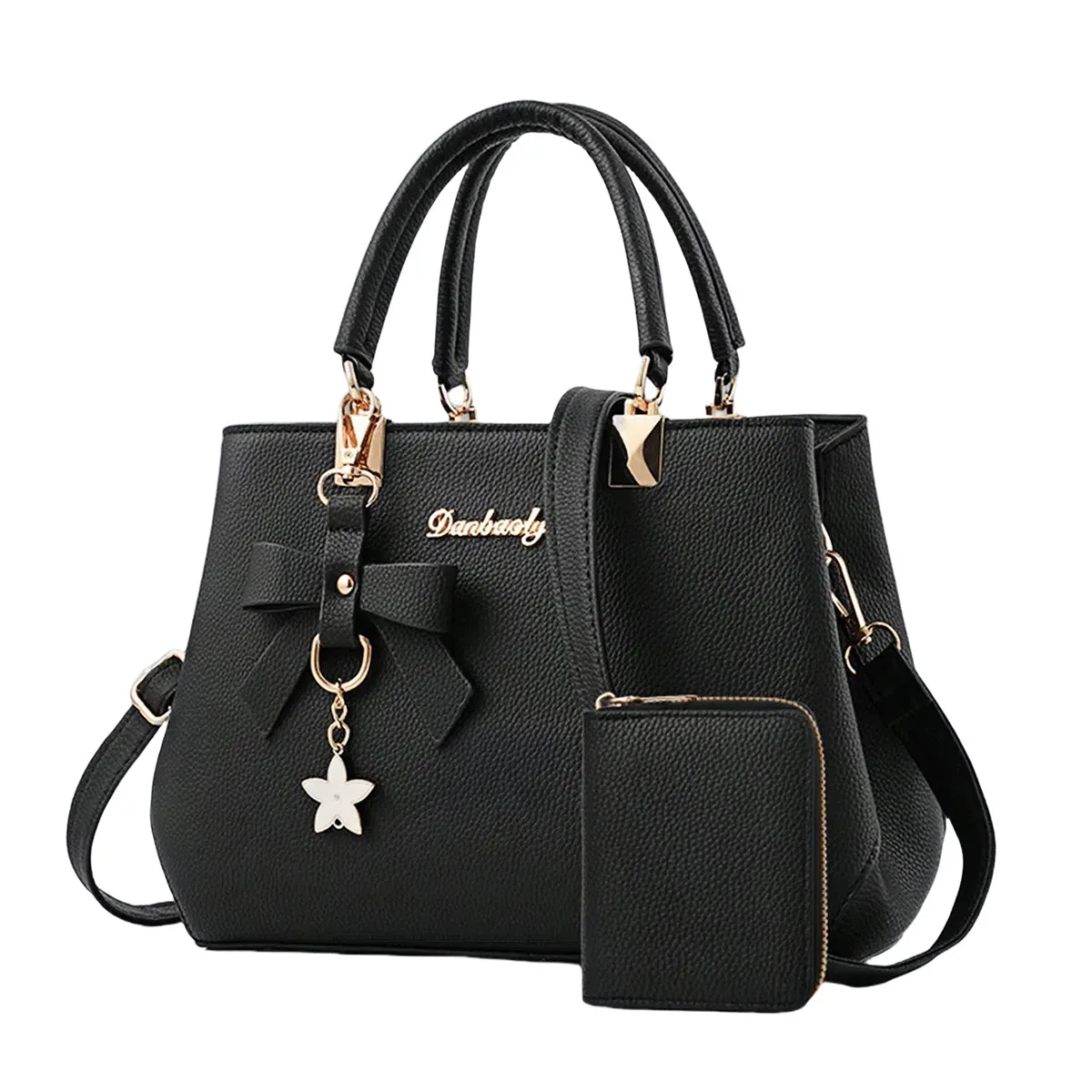 Women’s Square PU Leather Bag Set With Sewing Thread Detail, Featuring Top Handle And Large Capacity Main image