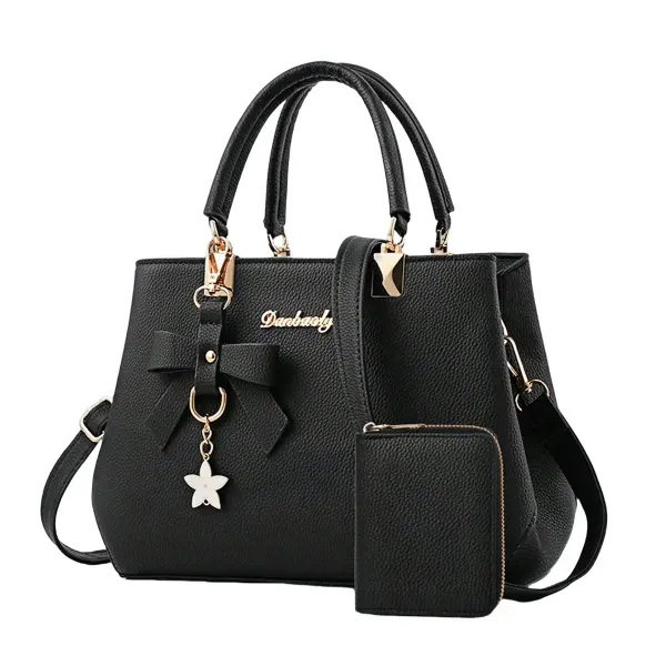 Women’s Square PU Leather Bag Set With Sewing Thread Detail, Featuring Top Handle And Large Capacity
