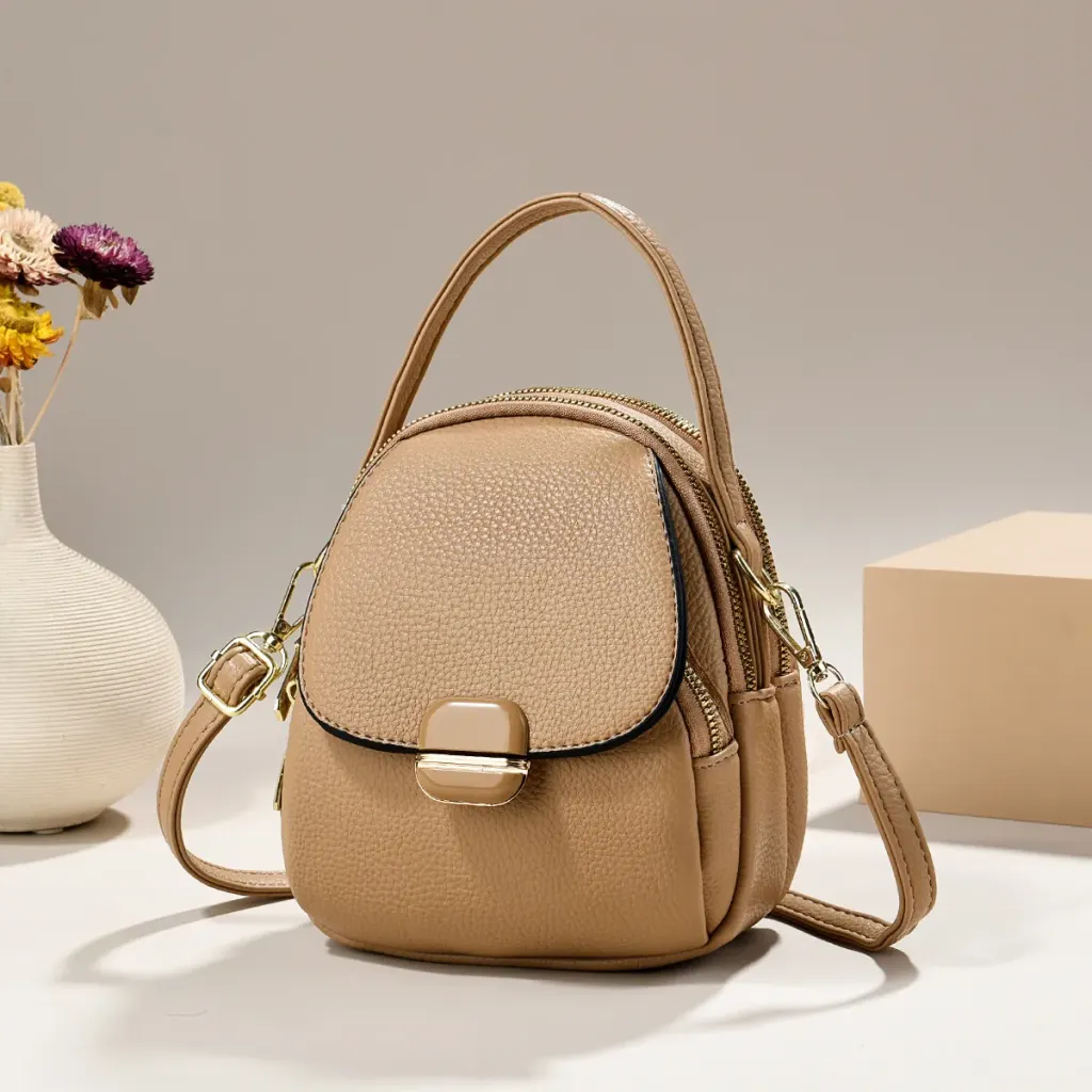 Oval PU Leather Handbag With Sewing Thread Detail, Portable Summer Top Handle Bag For Women