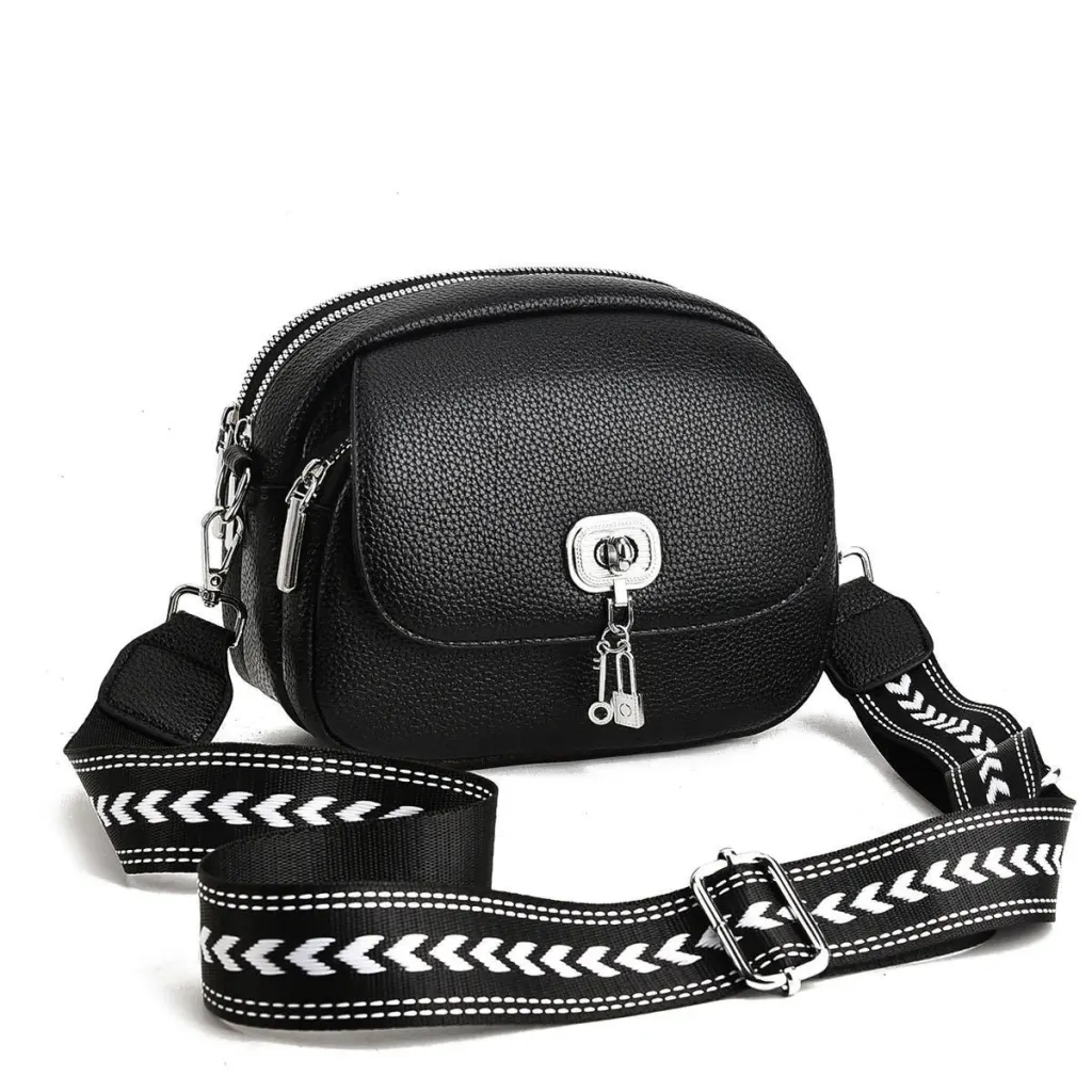 Round PU Leather Circle Bag For Women Featuring Sewing Thread Design With Single Shoulder Strap