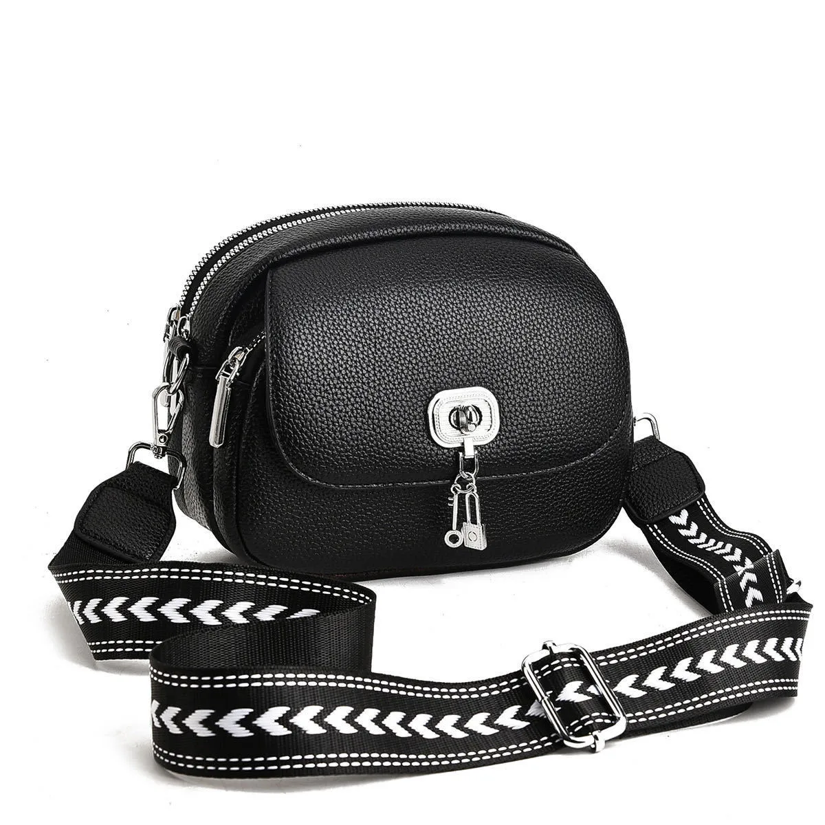 Round PU Leather Circle Bag For Women Featuring Sewing Thread Design With Single Shoulder Strap