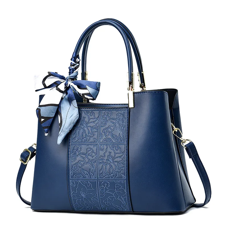 Women’s Square Splicing Diaper Backpack In PU Leather With Embroidery Detailing