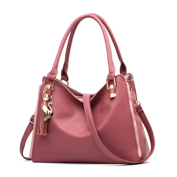 Large Square PU Shoulder Bag For Women Featuring Sewing Thread Design With Zipper Closure And Polyester Lining