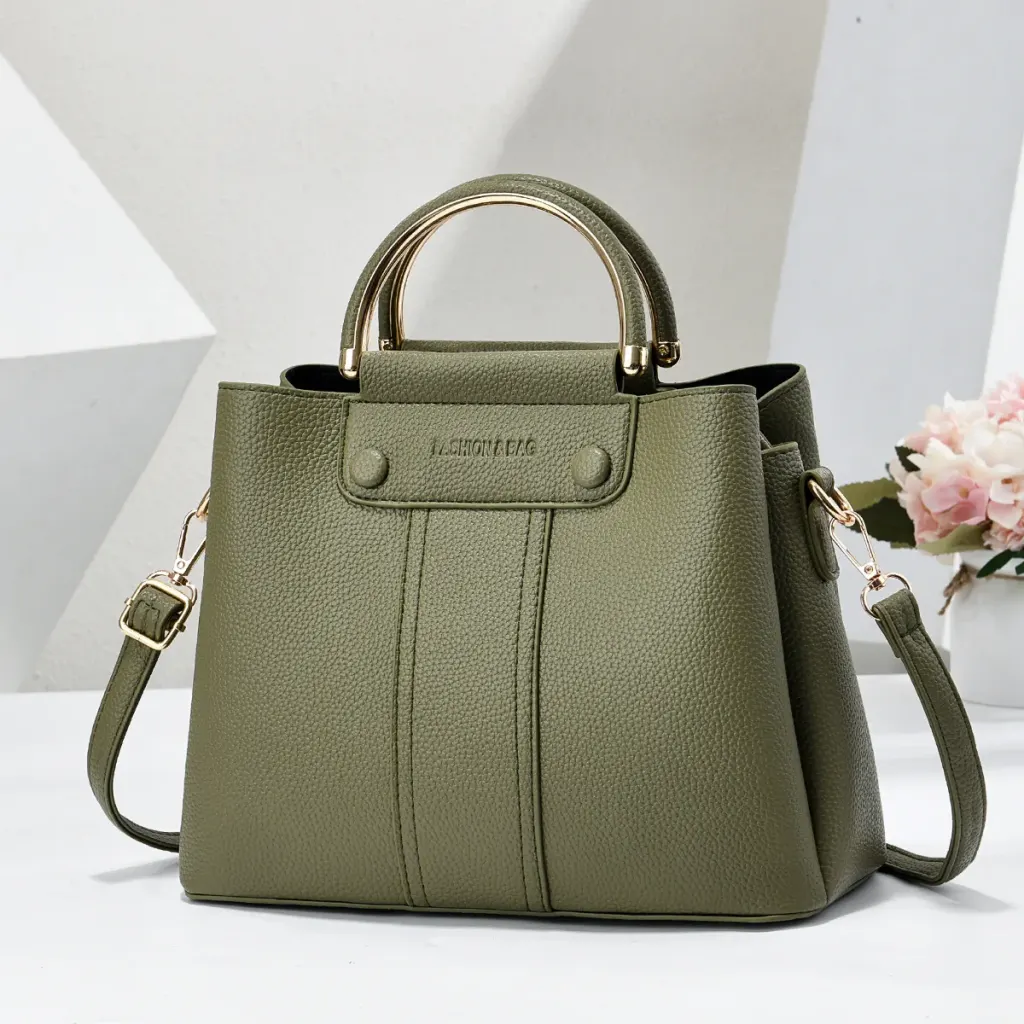Solid Color Square PU Leather Tote Bag With Sewing Thread Detail, Top Handle Bucket Bag For Spring And Summer