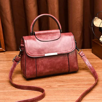 Solid Color Medium Square Women PU Leather Shoulder Bag With Flip Cover In Vintage European And American Style