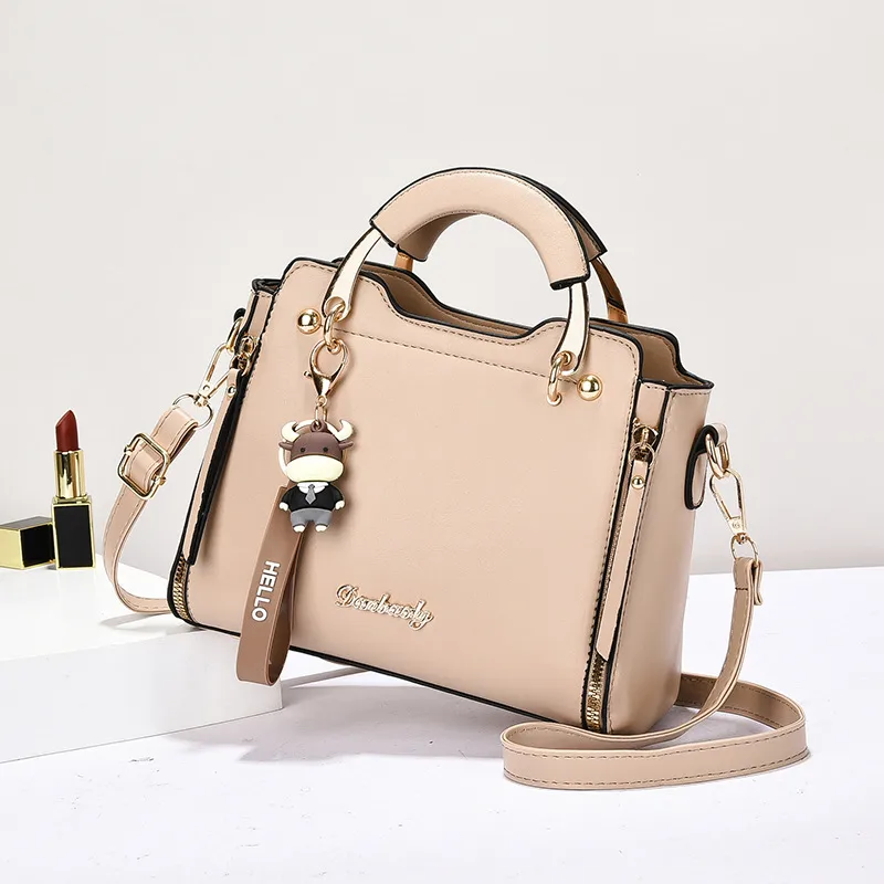 Square Pu Leather Handbag For Women Featuring Sewing Thread Design With Top Handle