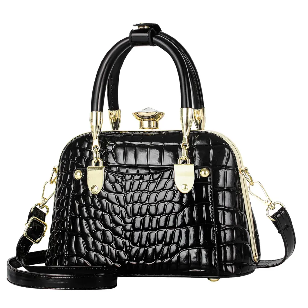 Women’s Crocodile Pattern Shell Dome Bag In Patent Leather With Top Handle