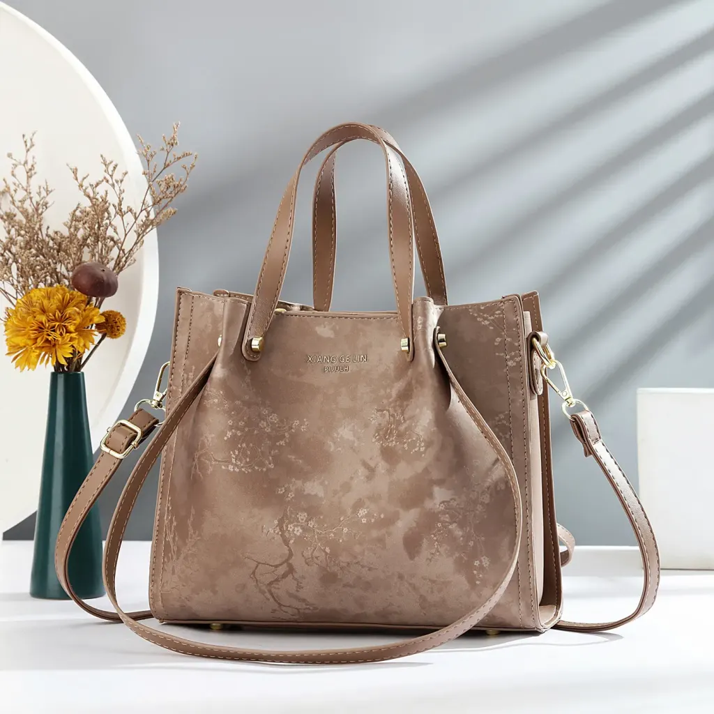 Square PU Leather Handbag With Sewing Thread Detail, Large Capacity, Single Shoulder Strap