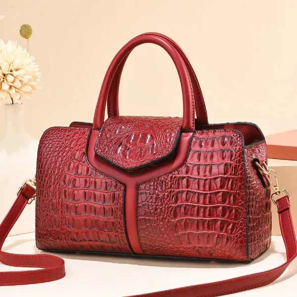 Vintage Style Crocodile PU Leather Women’s Crossbody Bag With Zipper Closure Featuring Sewing Thread Detail