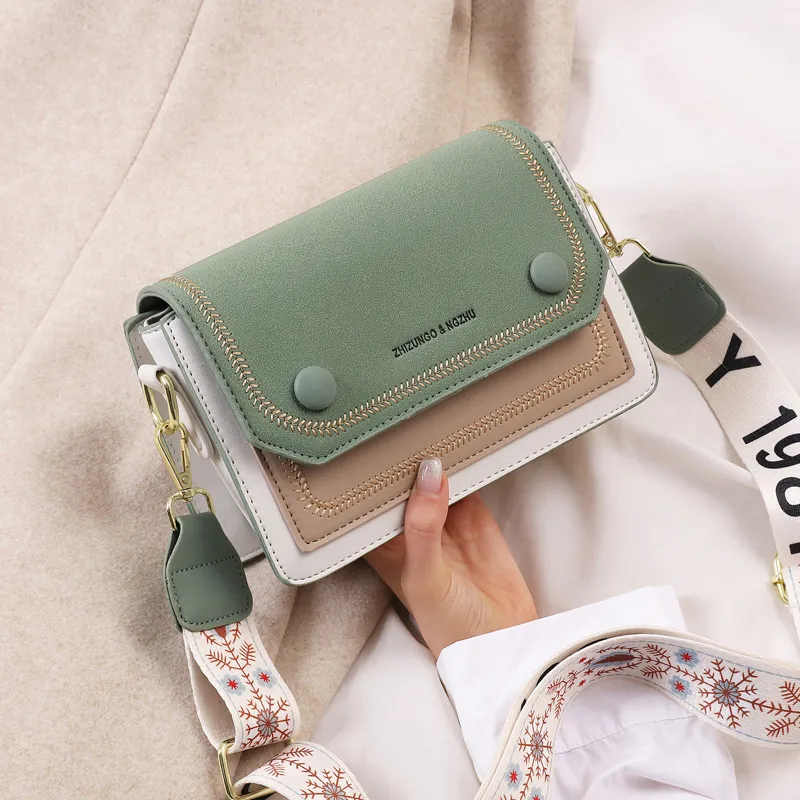 Color Block Small Pu Leather Shoulder Bag For Women With Zipper Buckle Closure In Artistic Chinese Style