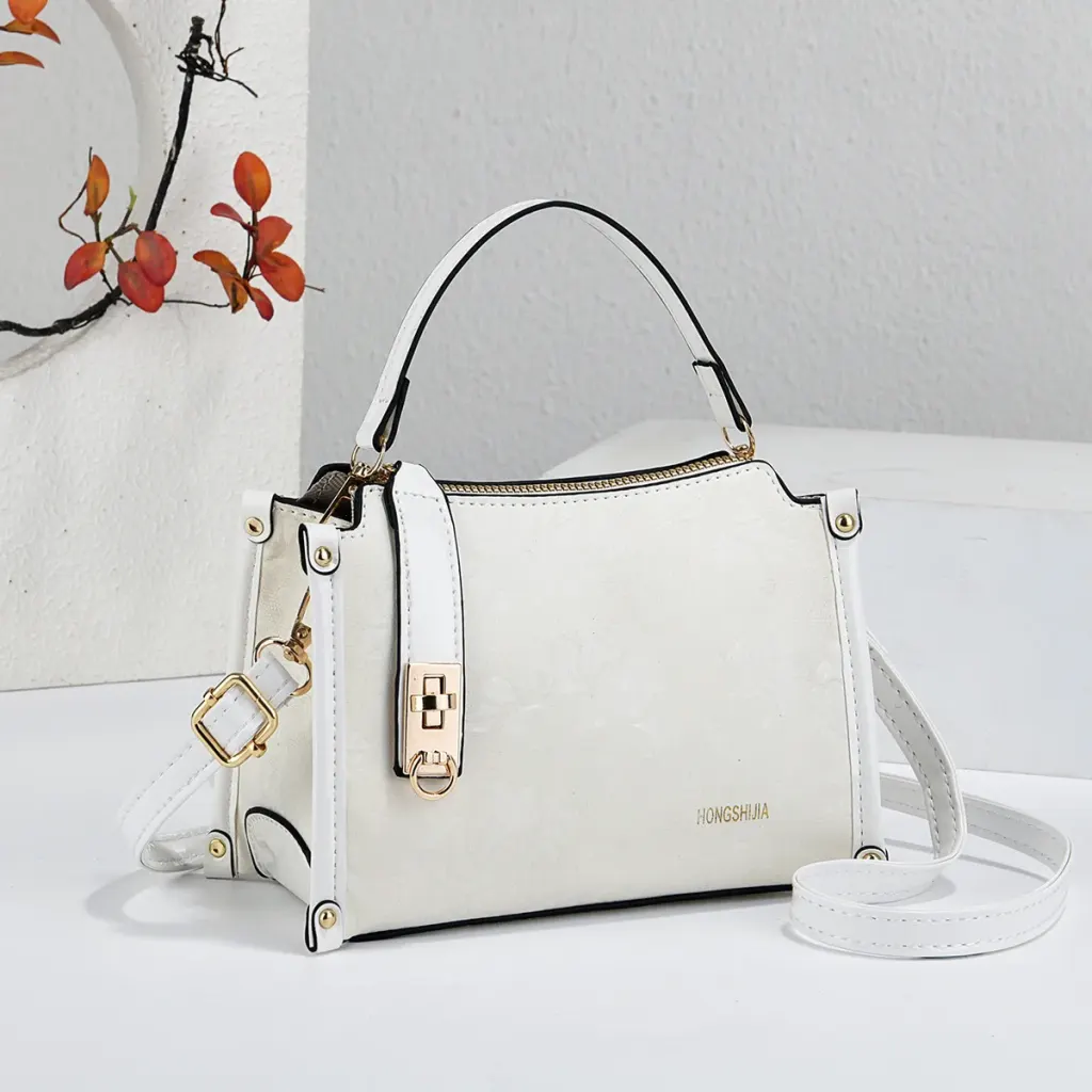 Women’s Square PU Leather Handbag With Sewing Thread Detail, Single Shoulder Strap