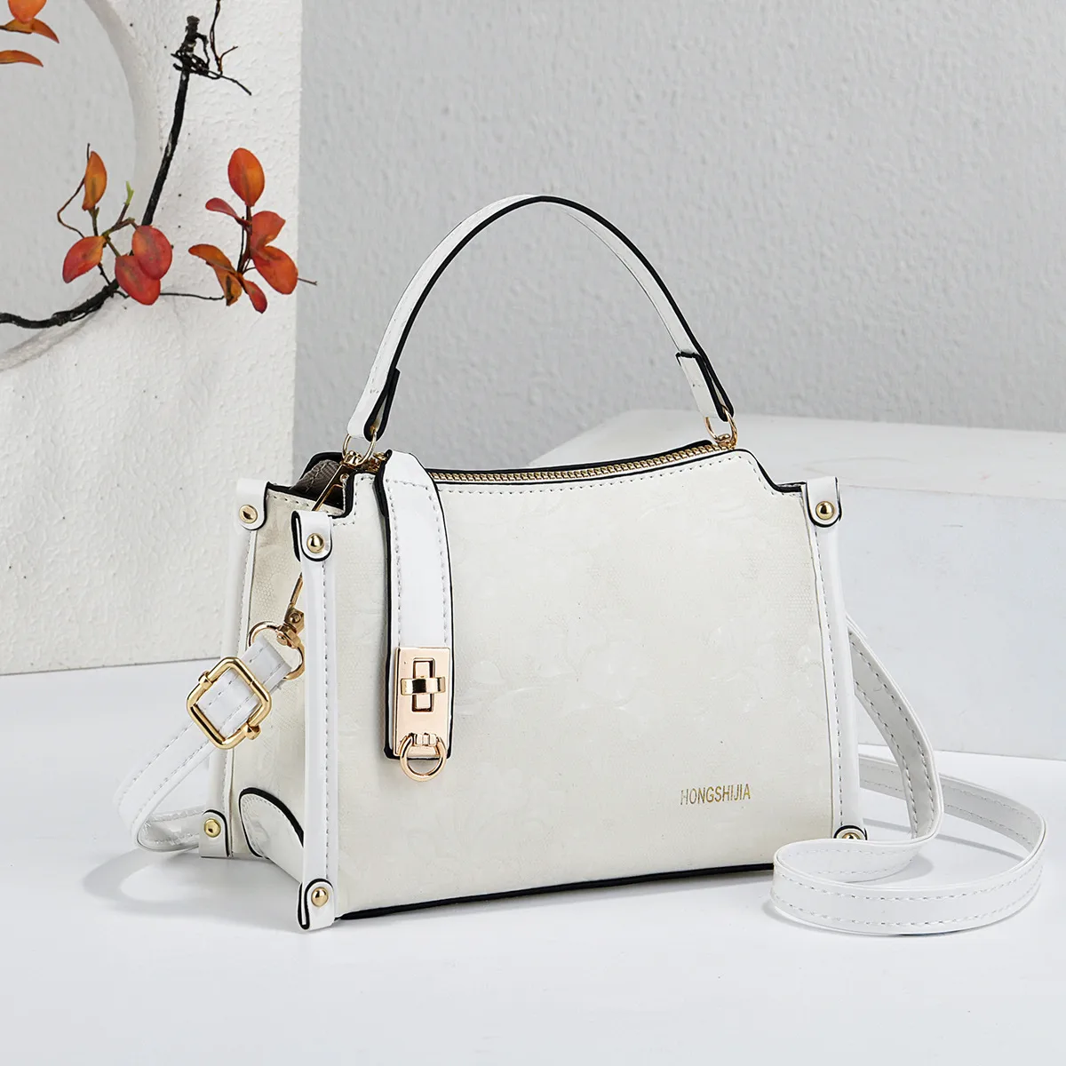 Women’s Square PU Leather Handbag With Sewing Thread Detail, Single Shoulder Strap