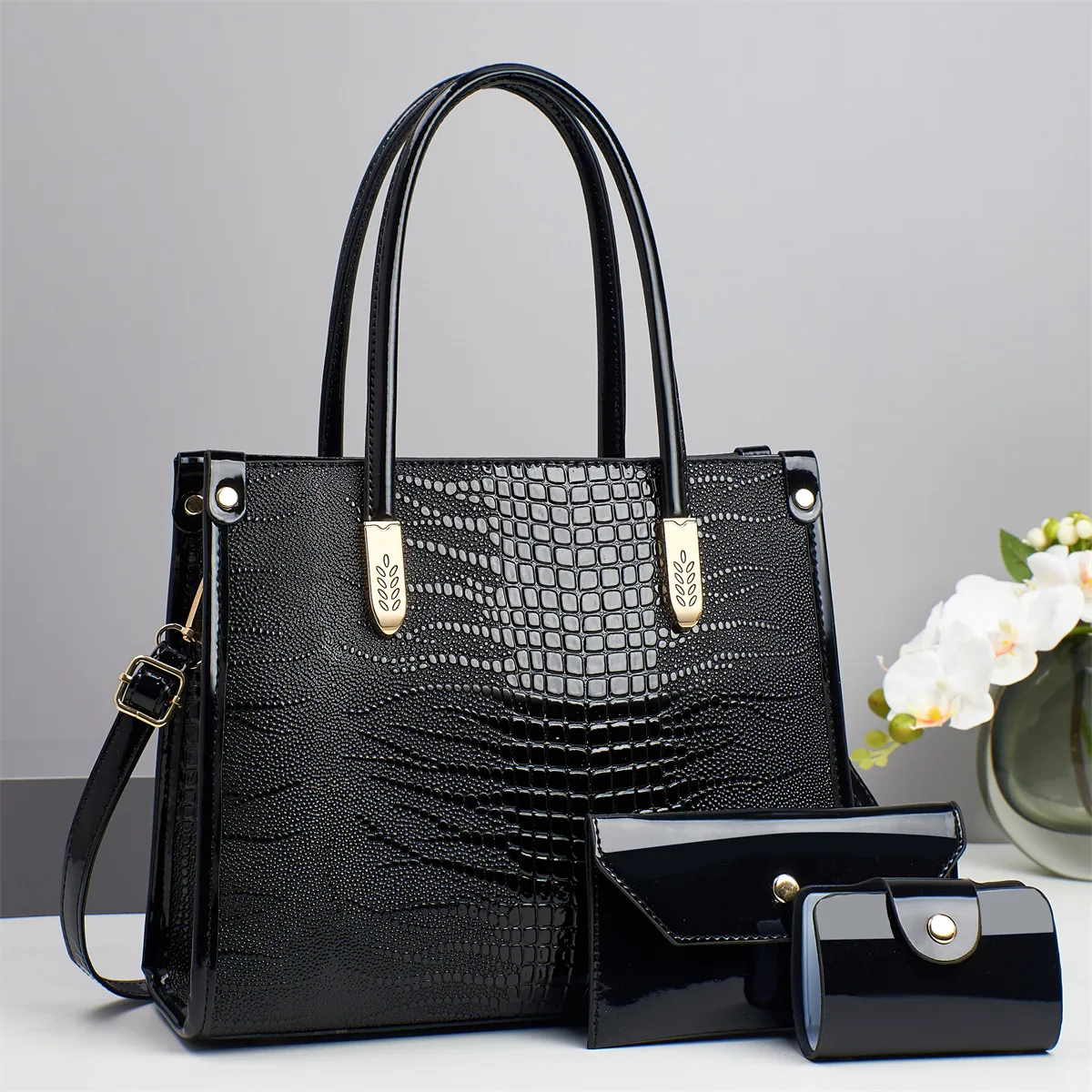 Crocodile Zip Square Bag Set