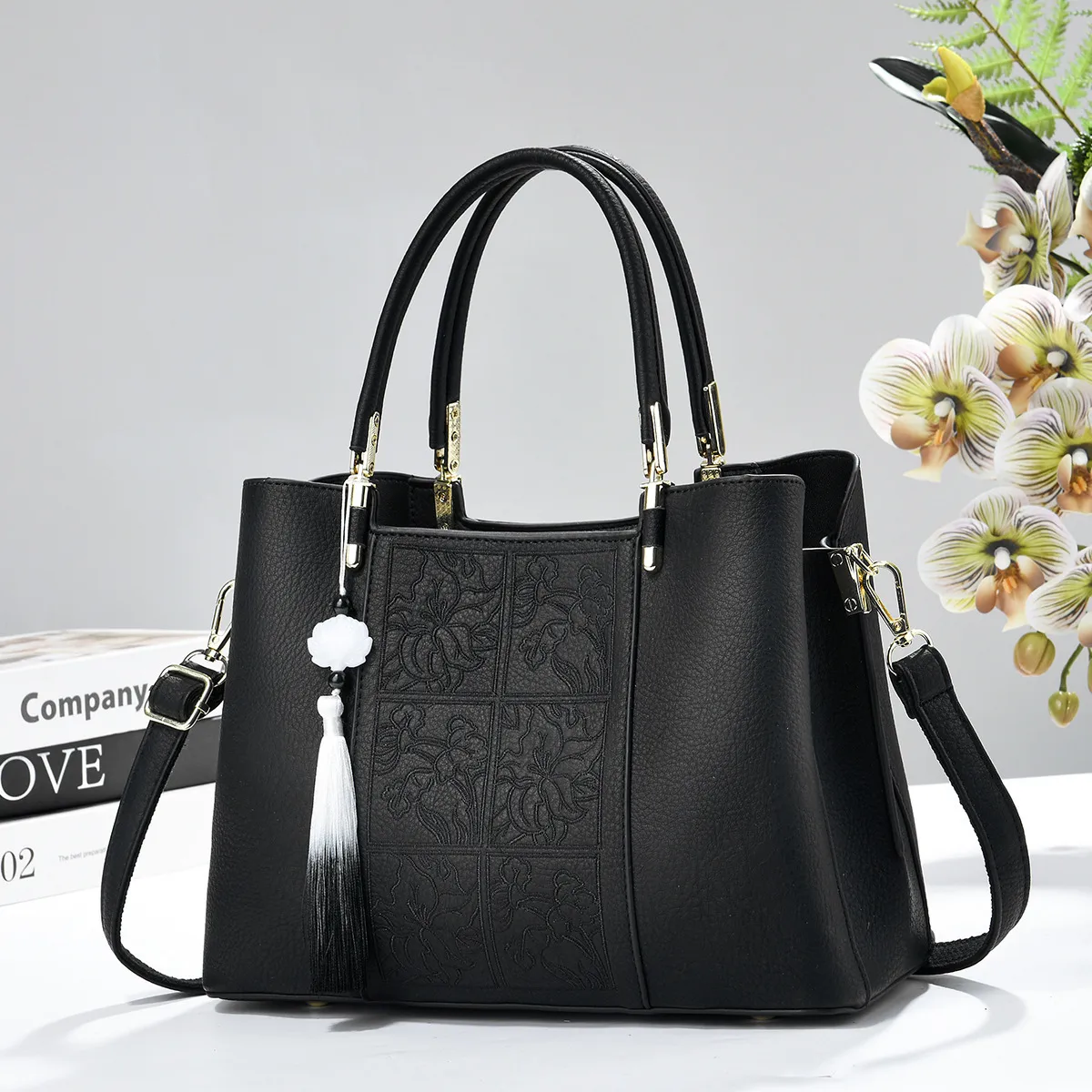 Square Pu Leather Diaper Backpack For Women Featuring Embroidery Main image