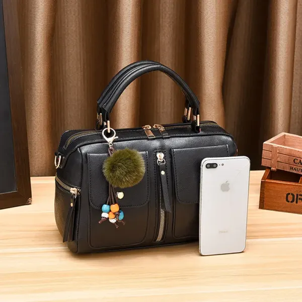 Fashion Small Solid Color PU Leather Handbag For Women With Zipper Closure