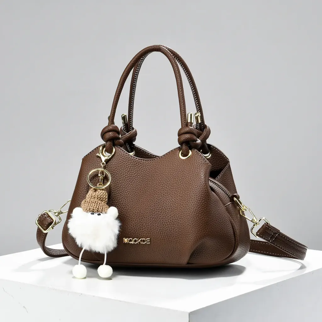 Women’s PU Leather Bucket Handbag With Sewing Thread Detail, Summer Style Featuring Top Handle