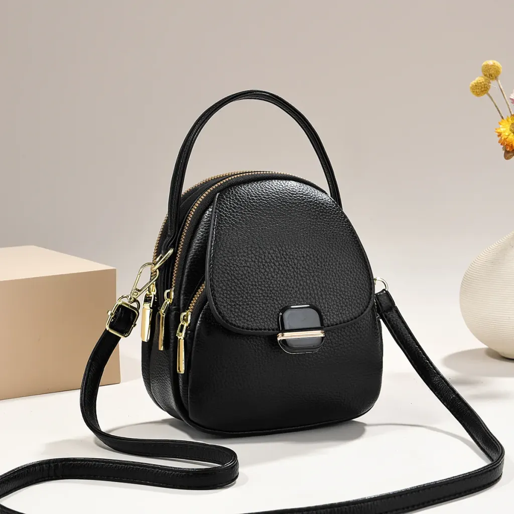 Oval PU Leather Handbag With Sewing Thread Detail, Portable Summer Top Handle Bag For Women