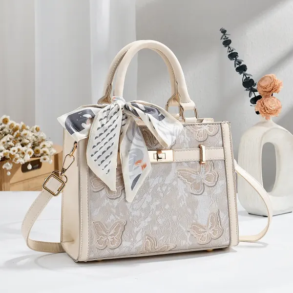 Women PU Leather Square Handbag With Sewing Thread Detail, Printed Design