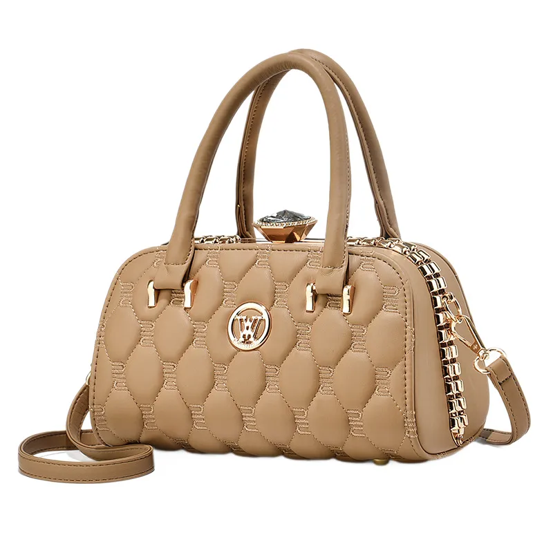 Square Boston Bag For Women In PU Material Featuring Embroidery With Single Shoulder Strap
